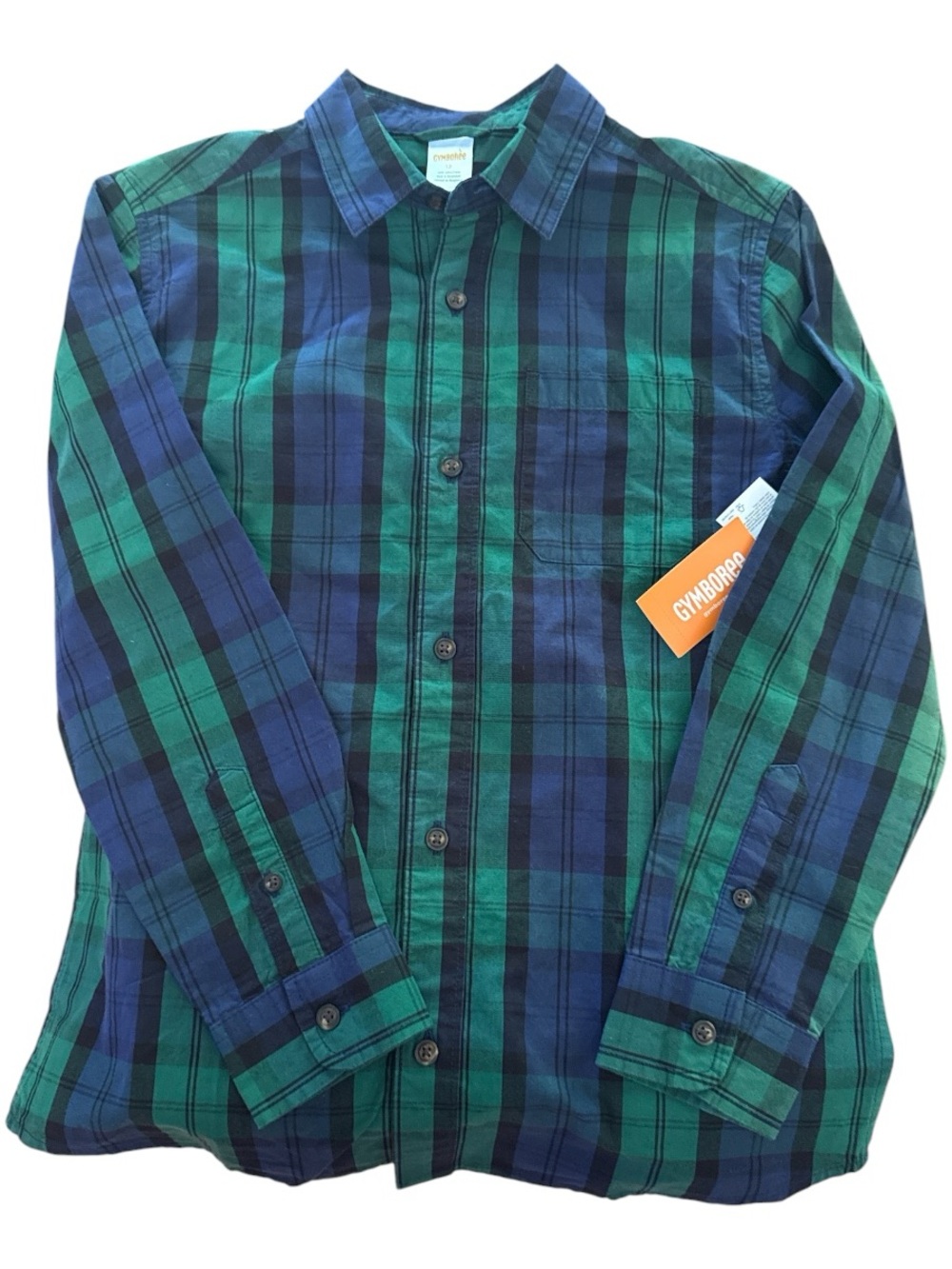 Gymboree Green and Navy Plaid Button-Down Shirt Size 12 NWT - Picture 2 of 3